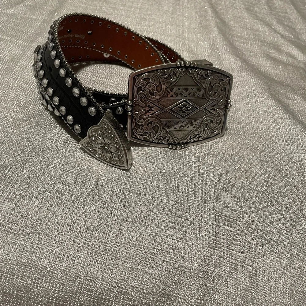 Blazin Roxx Black Leather Western Belt with Ornate Silver Buckle - Picture 1 of 11